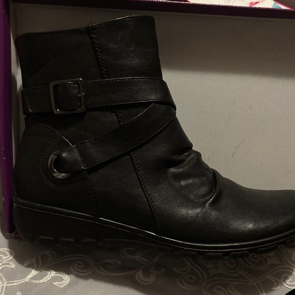 easy street Shoes - Easy Street Black Ankle Boots with Buckle Detail